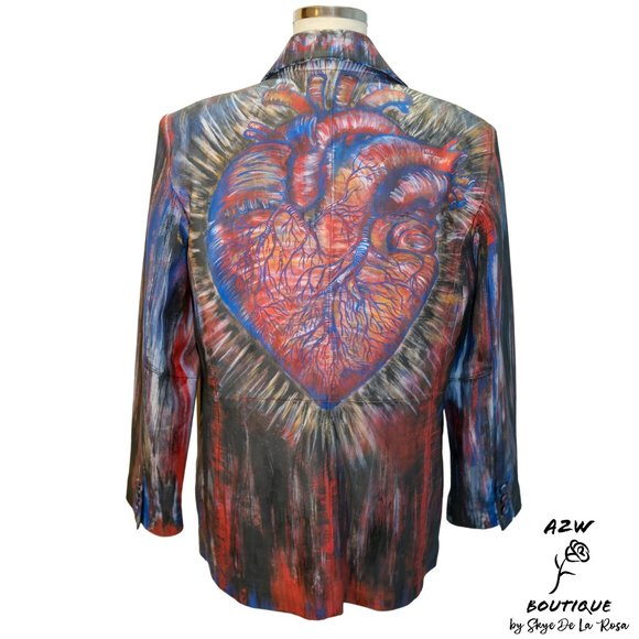Up-cycled Terrry Lewis Leather Jacket Size LG - Hand Painted by Skye De La Rosa